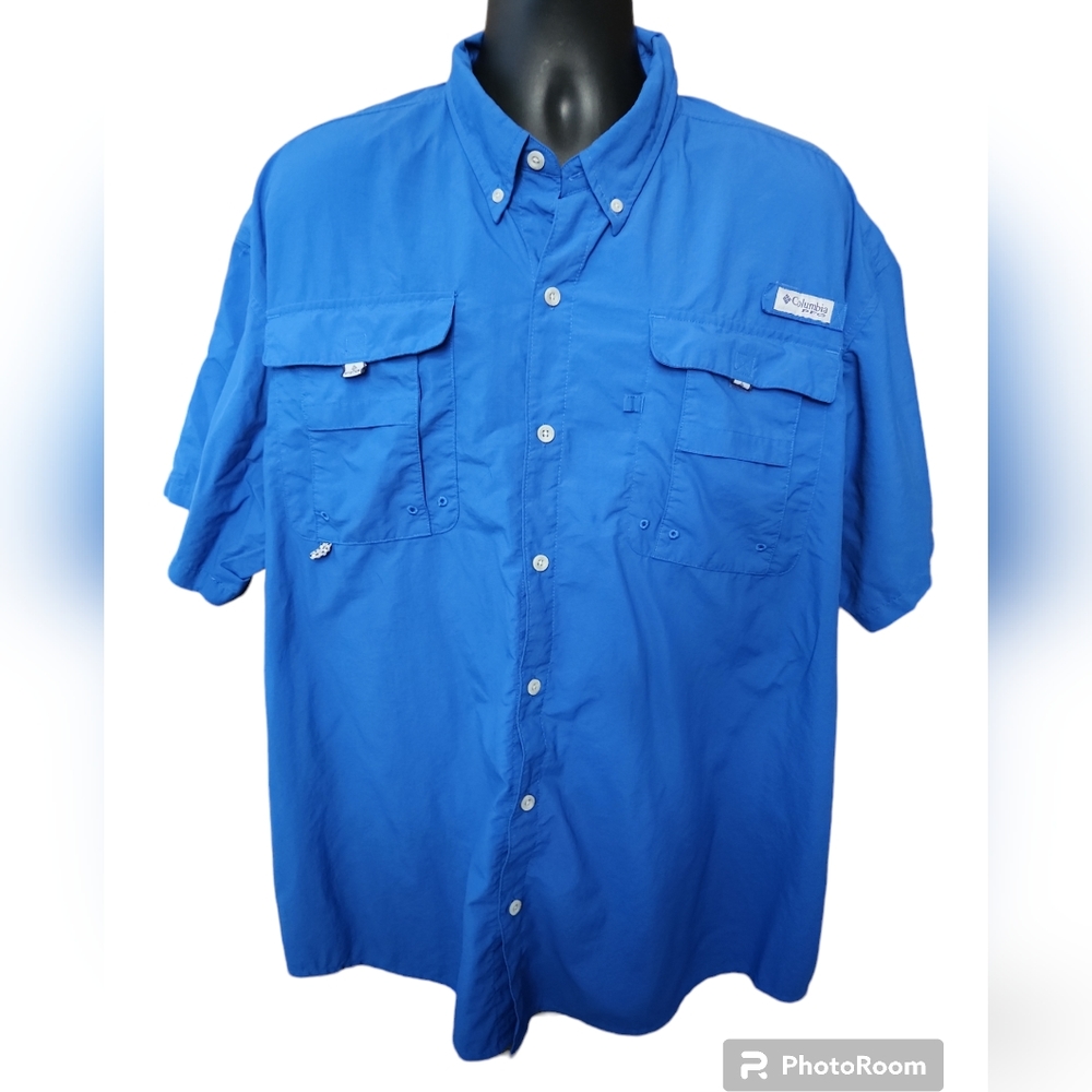 Columbia PFG Mens XXL Fishing Hiking Vented Short Sleeved Button Shirt Pockets